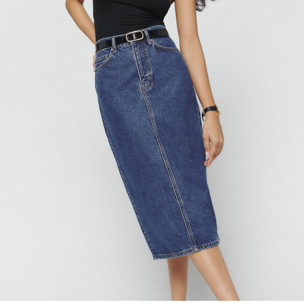 NWT! Brand New Reformation Jayde Hana Midi High Rise Denim Jeans Skirt size 28
